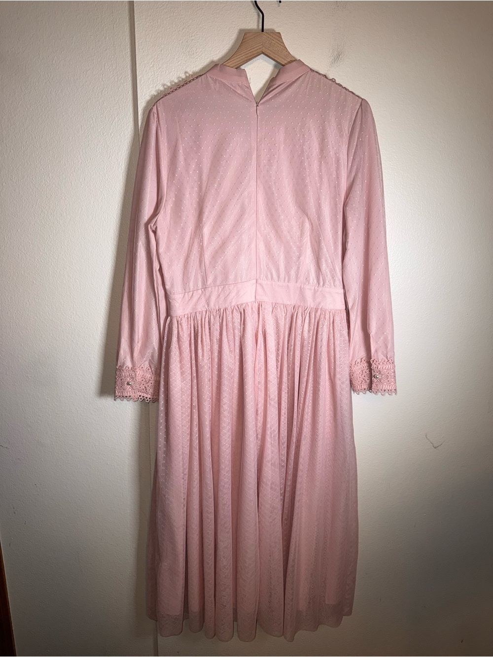 IVY CITY CO Country cottage core vintage inspired Pink lace overlay dress L - Picture 6 of 6